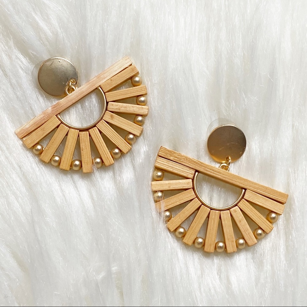Boho fan wooden fan shaped earrings